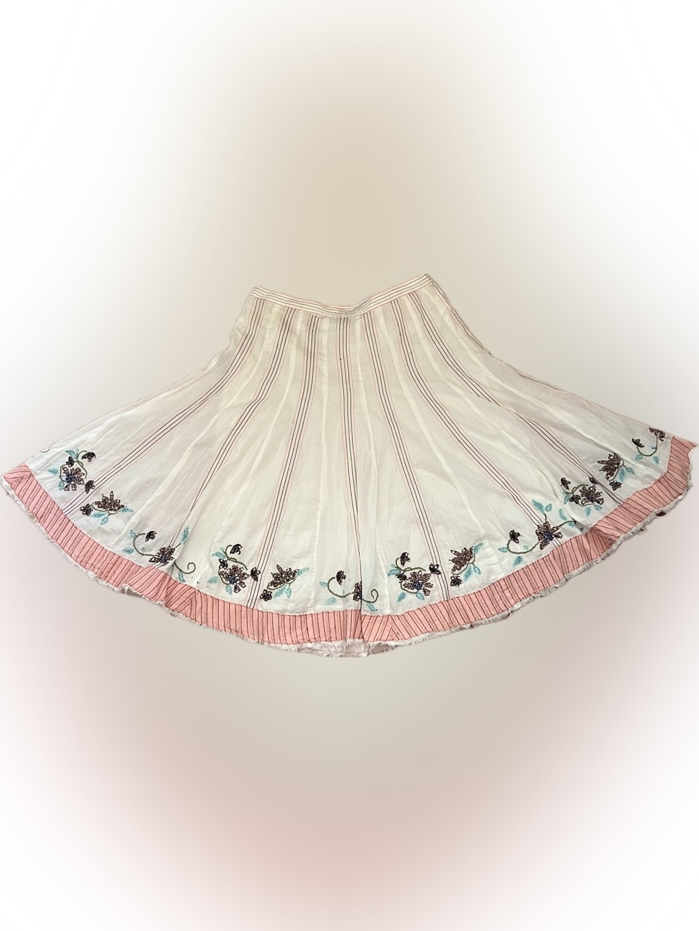 VTG NOUGAT LONDON BOHO SKIRT NEEDLEPOINT EMBELLISHMENT FLORAL WMNS SZ 2